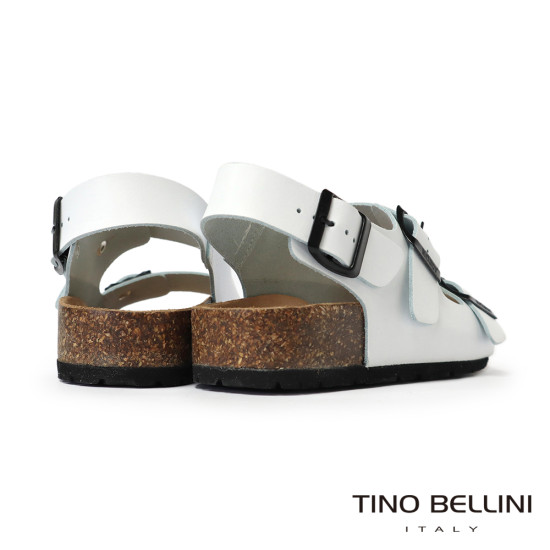 TINO BELLINI 貝里尼 歐洲進口 BIONATURA 腳床舒適鞋 真皮 軟木軟底 涼拖鞋 FSJB001-0(白色)