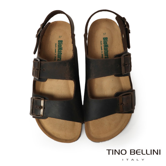 TINO BELLINI 貝里尼 歐洲進口 BIONATURA 腳床舒適鞋 真皮 軟木軟底 涼拖鞋 FSJB001-W(咖瘋色)