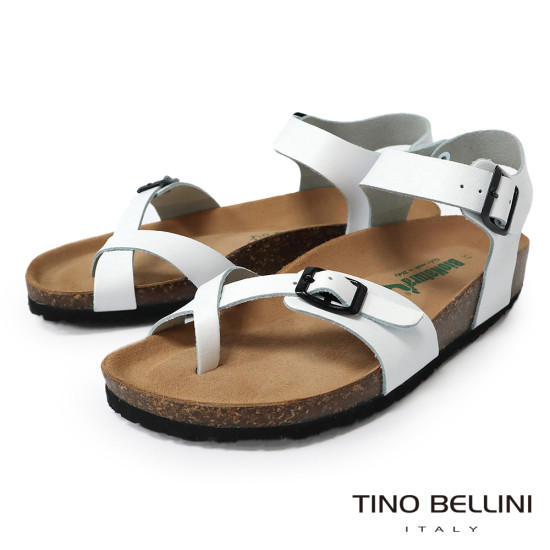 TINO BELLINI 貝里尼 歐洲進口 BIONATURA 腳床舒適鞋 真皮 軟木軟底 夾腳 涼拖鞋 FSJB002-0(白色)