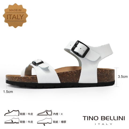 TINO BELLINI 貝里尼 歐洲進口 BIONATURA 腳床舒適鞋 真皮 軟木軟底 夾腳 涼拖鞋 FSJB002-0(白色)