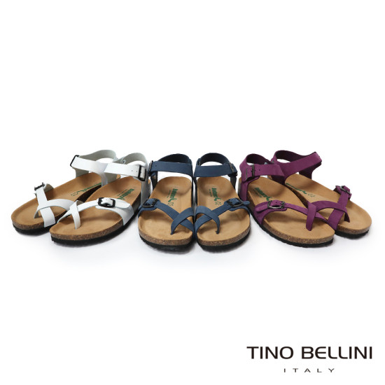 TINO BELLINI 貝里尼 歐洲進口 BIONATURA 腳床舒適鞋 真皮 軟木軟底 夾腳 涼拖鞋 FSJB002-4(藍色)