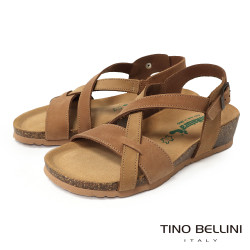 TINO BELLINI 貝里尼 歐洲進口 BIONATURA 腳床舒適鞋 真皮 軟木軟底 撞色 涼拖鞋 FSNB001-9(駝色)
