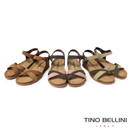 TINO BELLINI 貝里尼 歐洲進口 BIONATURA 腳床舒適鞋 真皮 交叉造型 軟木軟底 涼拖鞋 FSNB002-5(綠色)
