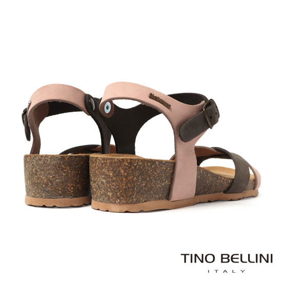 TINO BELLINI 貝里尼 歐洲進口 BIONATURA 腳床舒適鞋 真皮 交叉造型 軟木軟底 涼拖鞋 FSNB002-7(粉色)