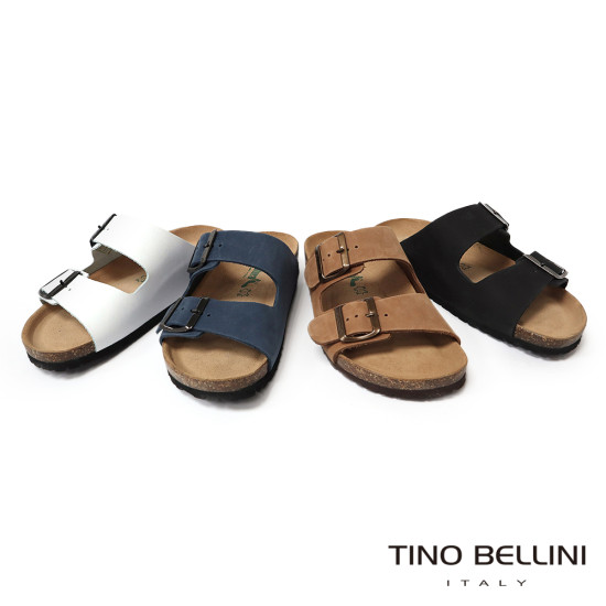 TINO BELLINI 貝里尼 歐洲進口 BIONATURA 腳床舒適鞋 真皮 雙飾扣造型 軟木軟底 拖鞋FSQB001-1