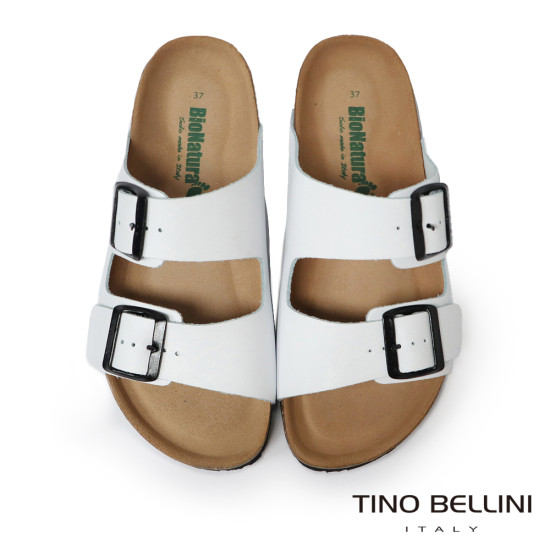 TINO BELLINI 貝里尼 歐洲進口 BIONATURA 腳床舒適鞋 真皮 雙飾扣造型 軟木軟底 拖鞋FSQB001-0