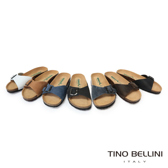 TINO BELLINI 貝里尼 歐洲進口 BIONATURA 腳床舒適鞋 真皮 飾扣造型 軟木軟底 拖鞋 FSQB002-1(黑色)