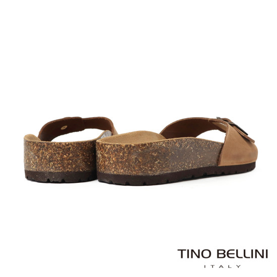 TINO BELLINI 貝里尼 歐洲進口 BIONATURA 腳床舒適鞋 真皮 飾扣造型 軟木軟底 拖鞋 FSQB002-9(駝色)