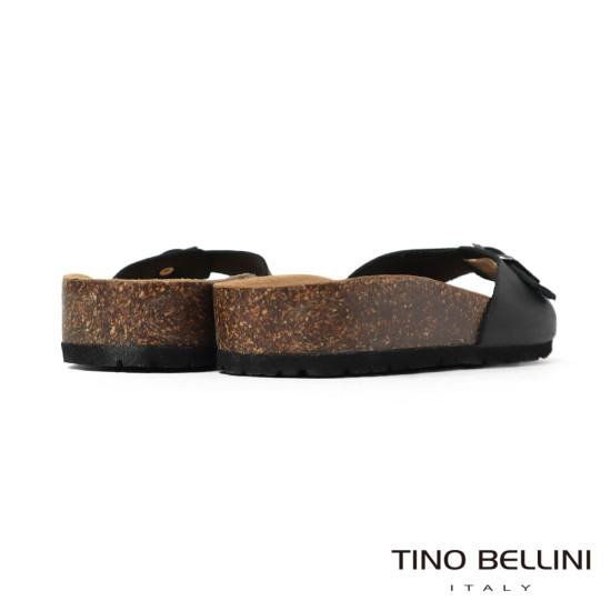 TINO BELLINI 貝里尼 歐洲進口 BIONATURA 腳床舒適鞋 真皮 飾扣造型 軟木軟底 拖鞋 FSQB002-U(黑瘋色)