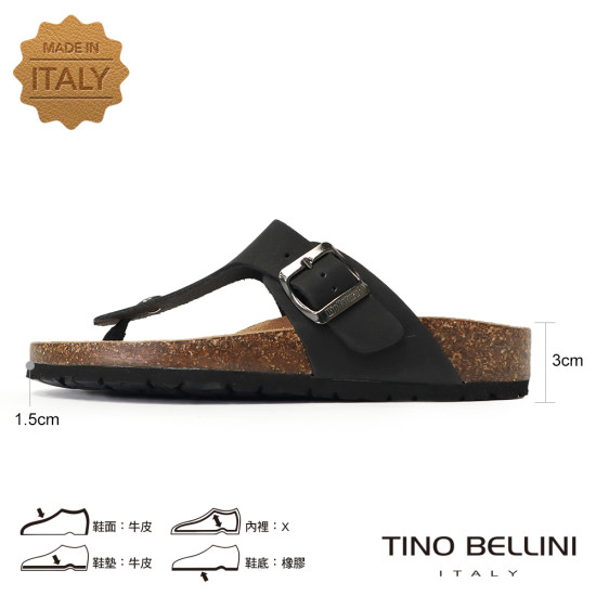 TINO BELLINI 貝里尼 歐洲進口 BIONATURA 腳床舒適鞋 真皮 飾扣造型 軟木軟底 夾腳拖鞋FSQB003-1
