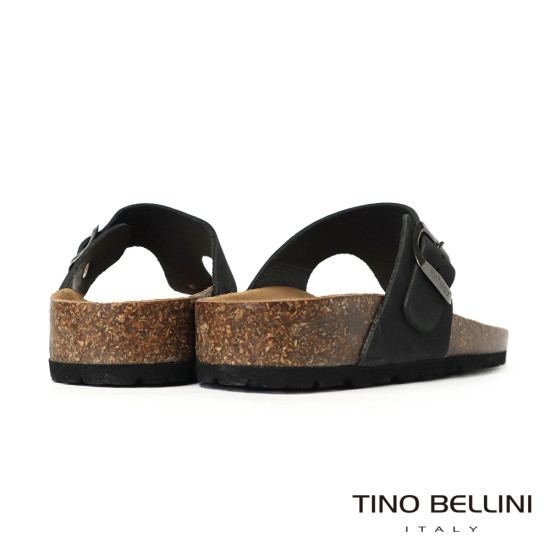 TINO BELLINI 貝里尼 歐洲進口 BIONATURA 腳床舒適鞋 真皮 飾扣造型 軟木軟底 夾腳拖鞋FSQB003-1