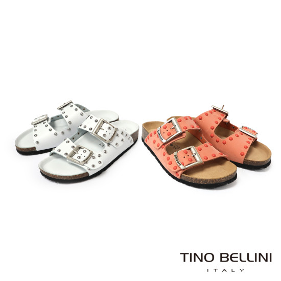 TINO BELLINI 貝里尼 歐洲進口 BIONATURA 腳床舒適鞋 真皮 鉚釘造型 軟木軟底 拖鞋 FSQB007-0