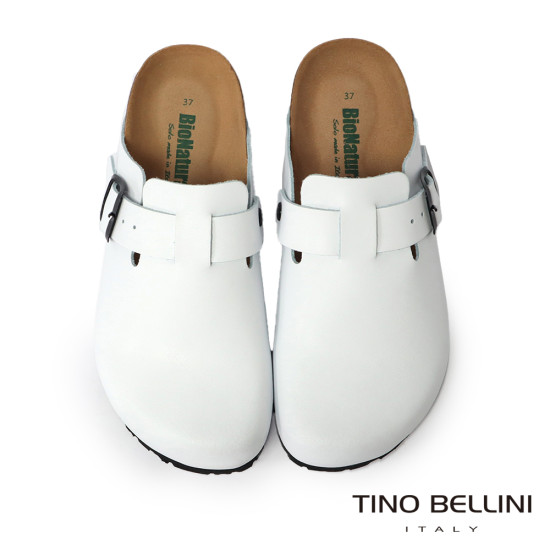 TINO BELLINI 貝里尼 歐洲進口 BIONATURA 腳床舒適鞋 真皮 經典造型 軟木軟底 拖鞋 FZ0B001-0(白色)