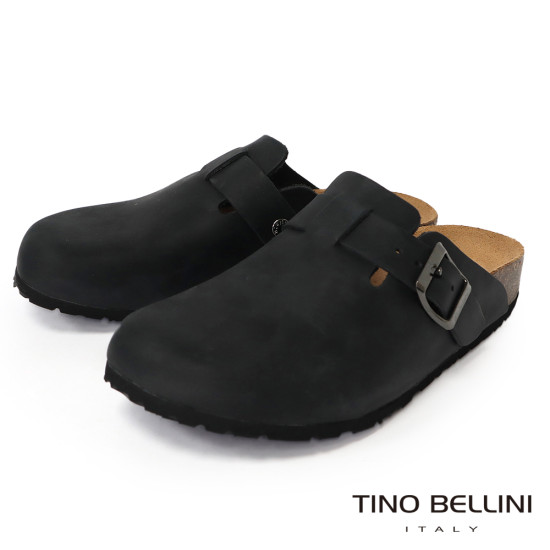 TINO BELLINI 貝里尼 歐洲進口 BIONATURA 腳床舒適鞋 真皮 經典造型 軟木軟底 拖鞋 FZ0B001-1(黑色)