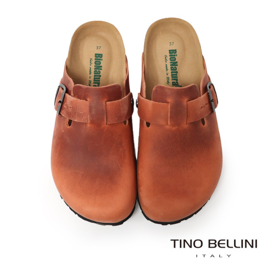 TINO BELLINI 貝里尼 歐洲進口 BIONATURA 腳床舒適鞋 真皮 經典造型 軟木軟底 拖鞋 FZ0B001-Q(橘色)