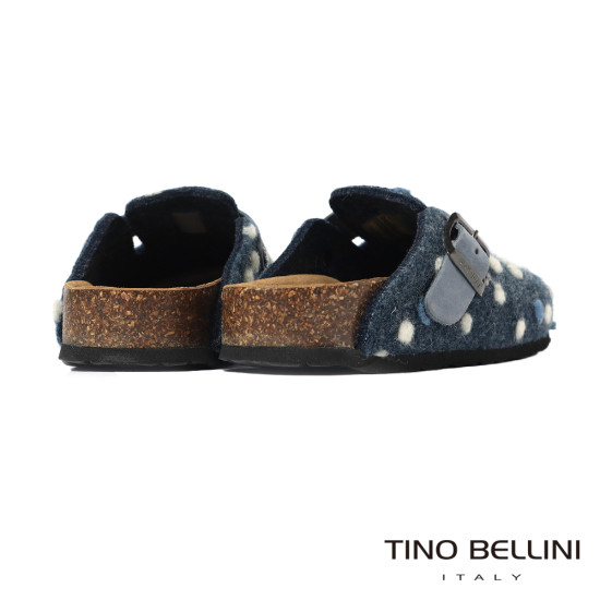 TINO BELLINI 貝里尼 歐洲進口 BIONATURA 腳床舒適鞋 羊毛氈 點點 經典造型 軟木軟底 拖鞋 FZ0B002-4(藍色)