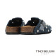 TINO BELLINI 貝里尼 歐洲進口 BIONATURA 腳床舒適鞋 羊毛氈 點點 經典造型 軟木軟底 拖鞋 FZ0B002-4(藍色)