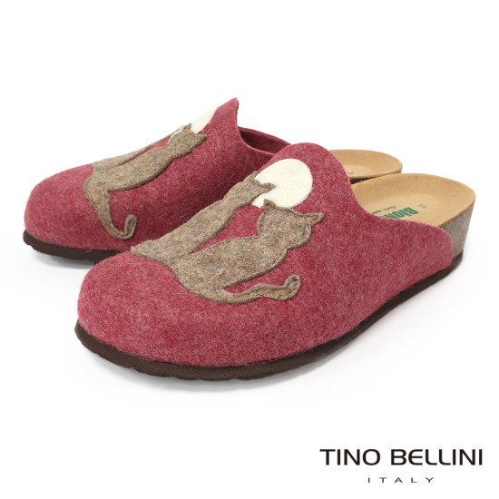 TINO BELLINI 貝里尼 歐洲進口 BIONATURA 腳床舒適鞋 羊毛氈 月下貓 軟木軟底 拖鞋 FZ4B001-2(紅色)