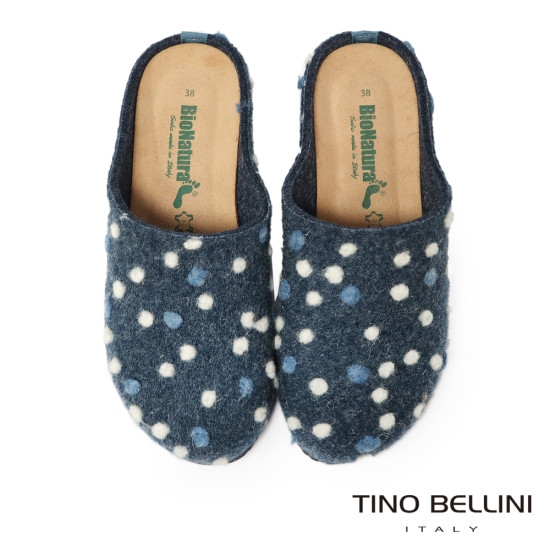 TINO BELLINI 貝里尼 歐洲進口 BIONATURA 腳床舒適鞋 羊毛氈 點點 軟木軟底 拖鞋 FZ4B006-4(藍色)