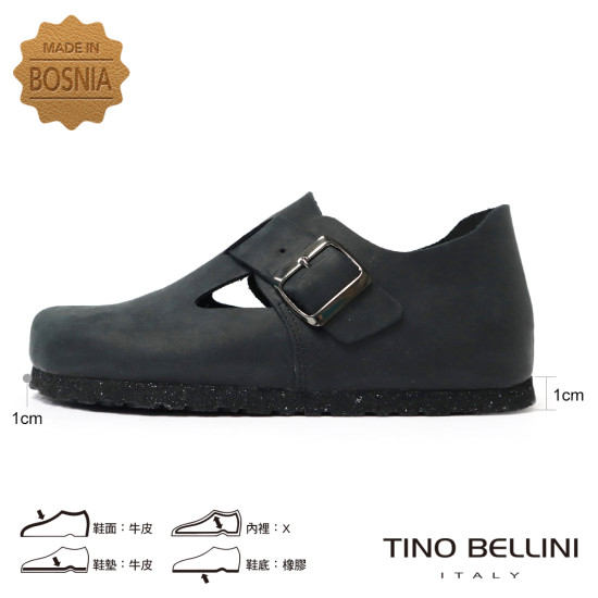 TINO BELLINI 貝里尼 歐洲進口 BIONATURA 腳床舒適鞋 飾扣造型  軟木軟底 休閒鞋 FZCB002-1(黑色)