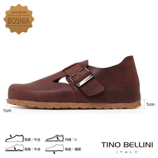 TINO BELLINI 貝里尼 歐洲進口 BIONATURA 腳床舒適鞋 飾扣造型  軟木軟底 休閒鞋 FZCB002-A(酒紅色)