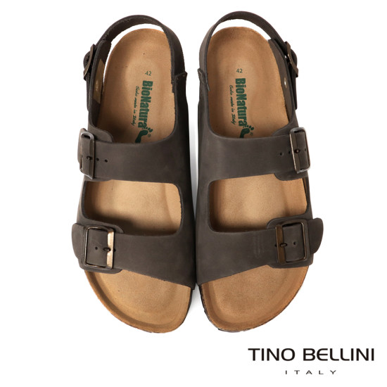 TINO BELLINI 貝里尼 歐洲進口 BIONATURA 腳床舒適鞋 男款 真皮 軟木軟底 涼拖鞋 HM0B001-6(咖色)