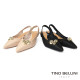 TINO BELLINI 貝里尼 巴西進口 氣質女神金色圓球飾釦尖頭低跟鞋FW1T013-3(米色)