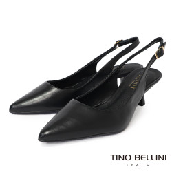 TINO BELLINI 貝里尼 巴西進口 極致簡約真皮尖頭小貓跟露跟鞋FW1V018-1(黑色)