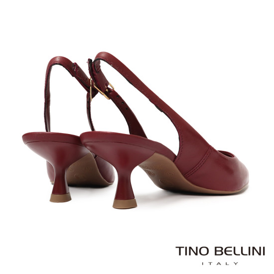 TINO BELLINI 貝里尼 巴西進口 極致簡約真皮尖頭小貓跟露跟鞋FW1V018-A(酒紅色)