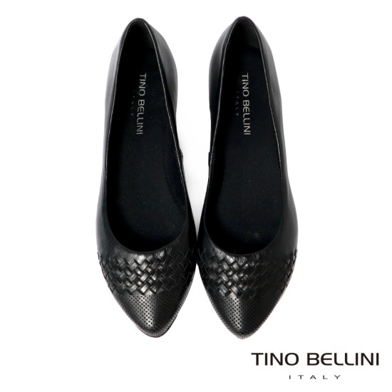 TINO BELLINI 貝里尼 巴西進口 真皮編織尖頭平底鞋FWBT041-1(黑色)