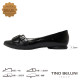 TINO BELLINI 貝里尼 巴西進口 經典復古金屬方扣尖頭平底鞋FWBV042-1(黑色)