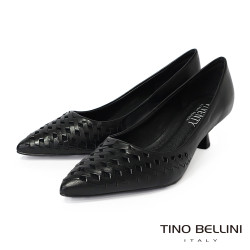 TINO BELLINI 貝里尼 巴西進口 歐美時尚編織淺口跟鞋FWCV046-1(黑色)