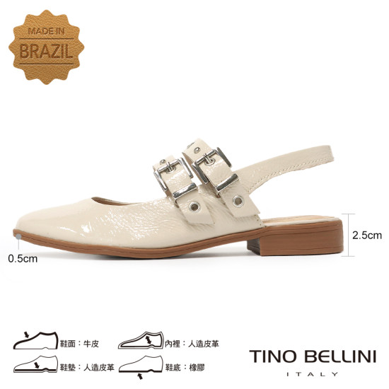 TINO BELLINI 貝里尼 巴西進口甜美個性鉚釘漆皮低跟娃娃鞋FS1T016-0(白色)