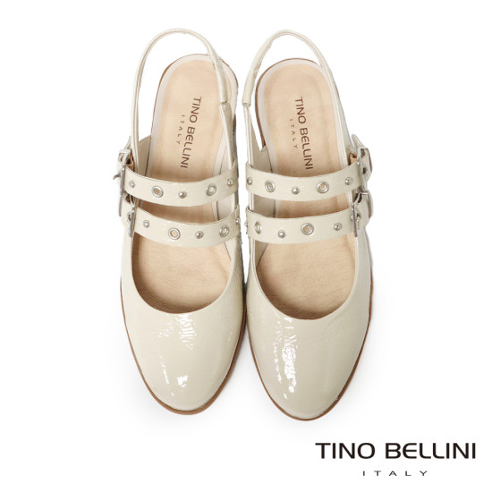 TINO BELLINI 貝里尼 巴西進口甜美個性鉚釘漆皮低跟娃娃鞋FS1T016-0(白色)
