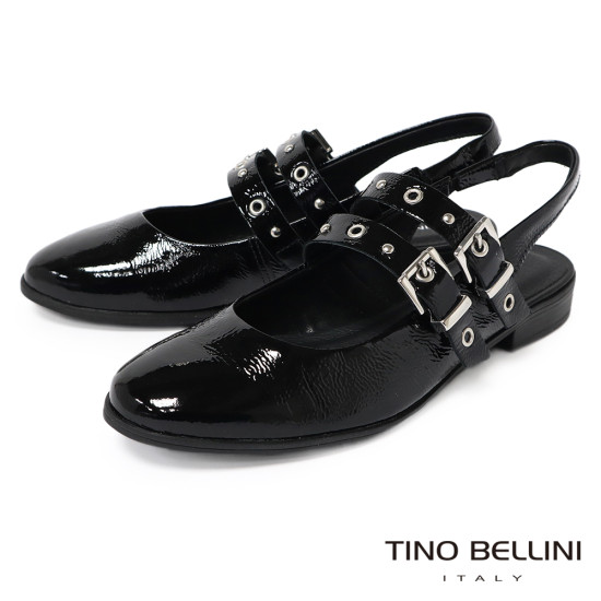 TINO BELLINI 貝里尼 巴西進口甜美個性鉚釘漆皮低跟娃娃鞋FS1T016-1(黑色)