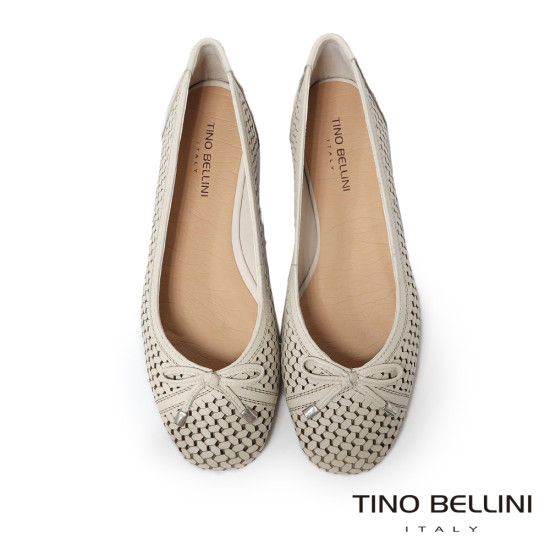 TINO BELLINI 貝里尼 巴西進口氣質鏤空雕刻編織造型透氣平底娃娃鞋FSBT026-0(白色)