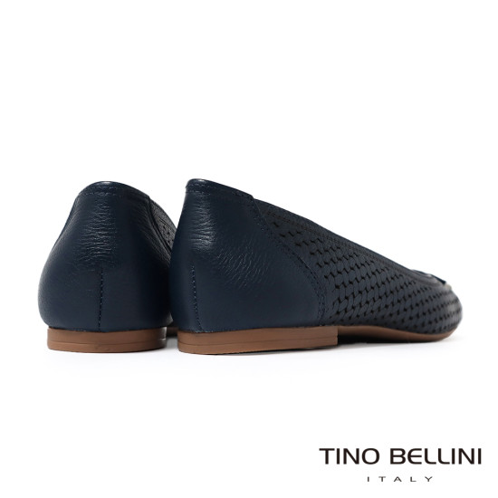 TINO BELLINI 貝里尼 巴西進口氣質鏤空雕刻編織造型透氣平底娃娃鞋FSBT026-4(藍色)