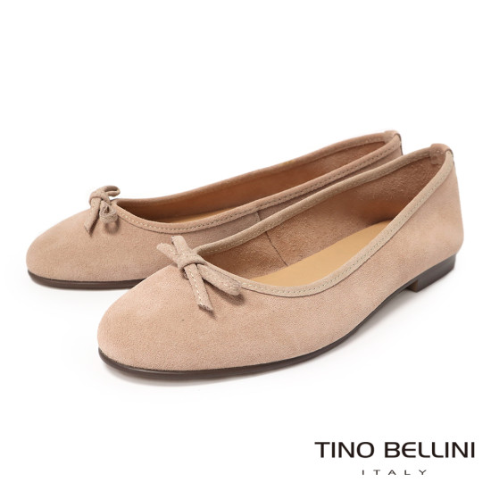 TINO BELLINI 貝里尼 義大利進口真皮優雅蝴蝶結平底芭蕾舞鞋娃娃鞋FSBV023-3(粉膚色)