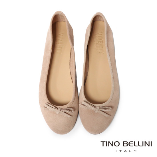 TINO BELLINI 貝里尼 義大利進口真皮優雅蝴蝶結平底芭蕾舞鞋娃娃鞋FSBV023-3(粉膚色)