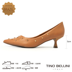 TINO BELLINI 貝里尼 巴西進口個性鉚釘跟鞋FSCT017-9(駝色)