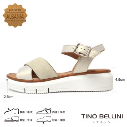 TINO BELLINI 貝里尼 進口真皮交叉質感繞帶厚底涼鞋FSNT021-3(米色)
