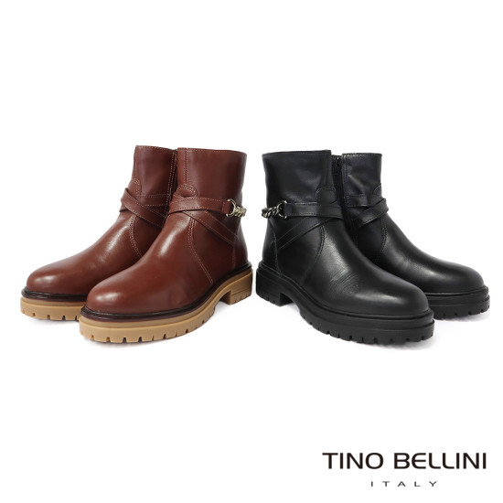 【TINO BELLINI 貝里尼】義大利進口 交叉鍊飾側拉鍊短筒軍靴 FWNV022-1