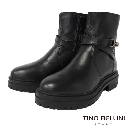 【TINO BELLINI 貝里尼】義大利進口 交叉鍊飾側拉鍊短筒軍靴 FWNV022-1